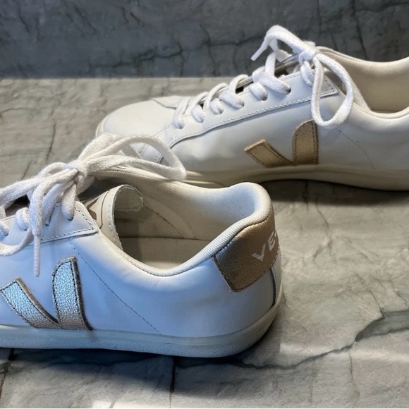Veja Women's White and Tan Sneakers - Picture 3 of 5